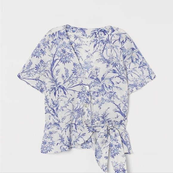 💯 linen toile Peplum wrapover blouse sz S - Picture 11 of 12